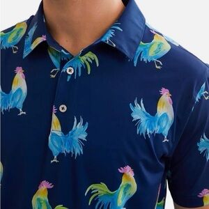 Men's Chubbies Medium Blue Rooster Print Performance Polo Shirt
